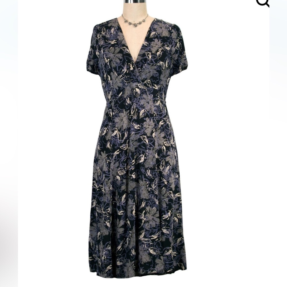 Pink Wheels Vintage Floral V-Neck Midi Dress Small NWT